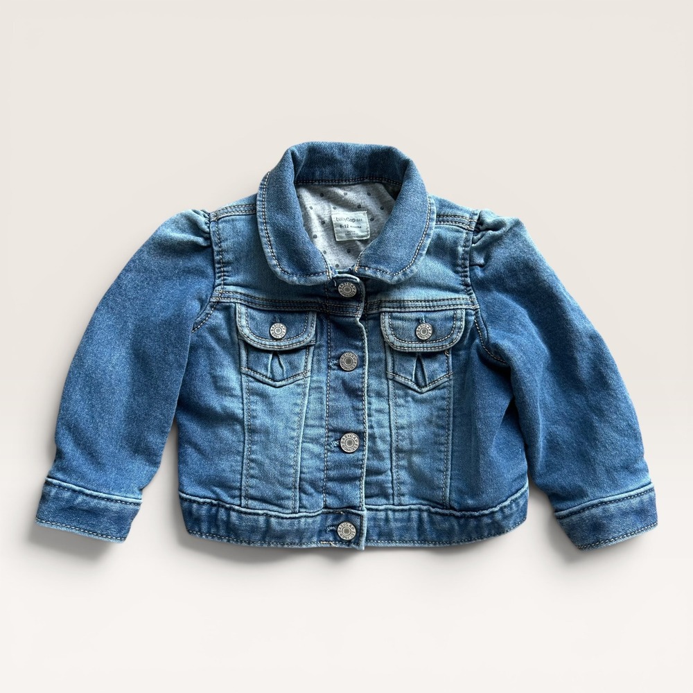 babyGap Girls Blue Denim Jacket with Puff Shoulders Size 6-12 Months
